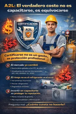 Worker promoting A2L professional certification benefits.