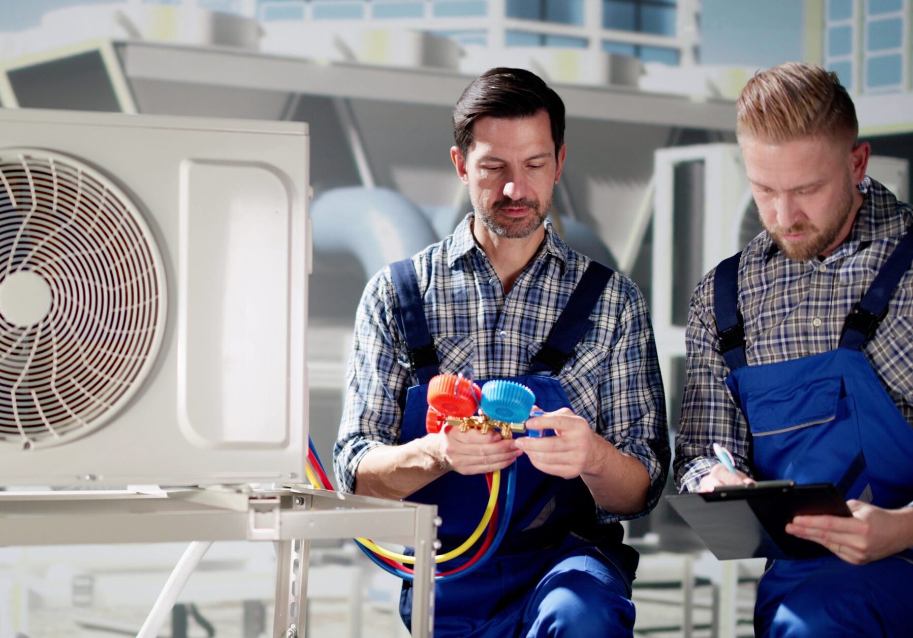 Industrial Air Conditioning Technician. HVAC Cooling System Repair