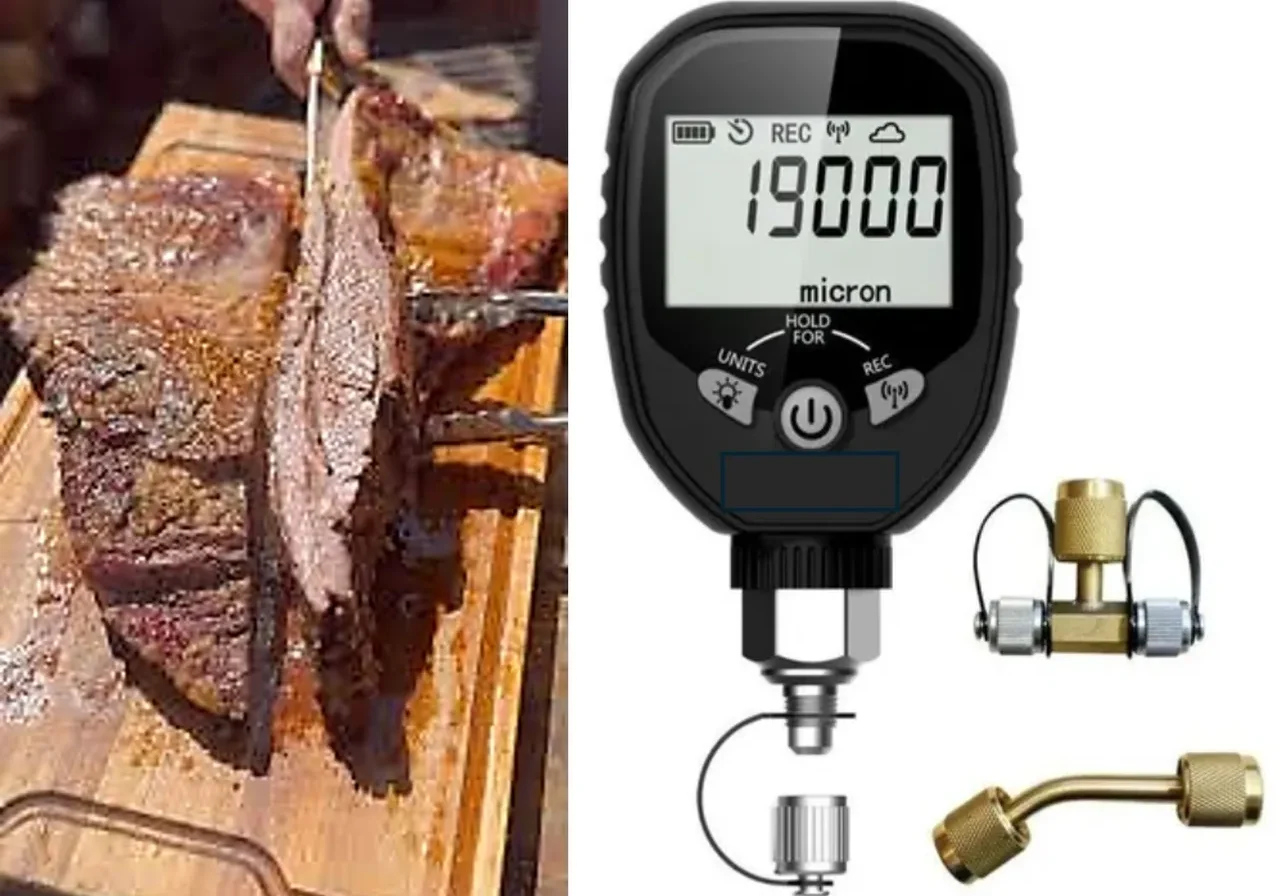 Sliced meat on board, vacuum gauge with accessories.